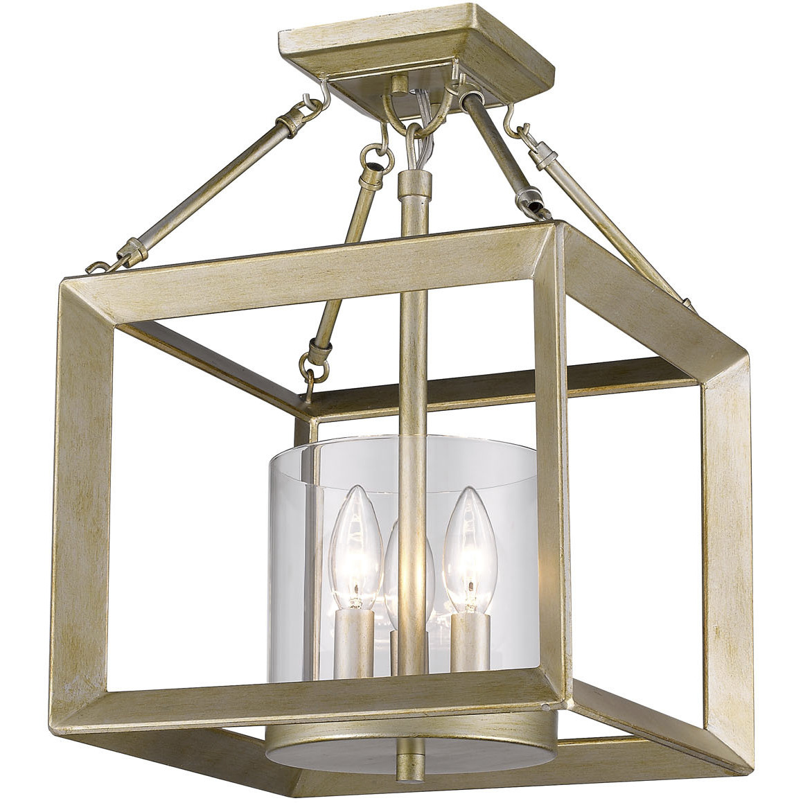 Smyth 3 Light 11.75 inch White Gold Semi-Flush Mount Ceiling Light in Clear Glass, Convertible