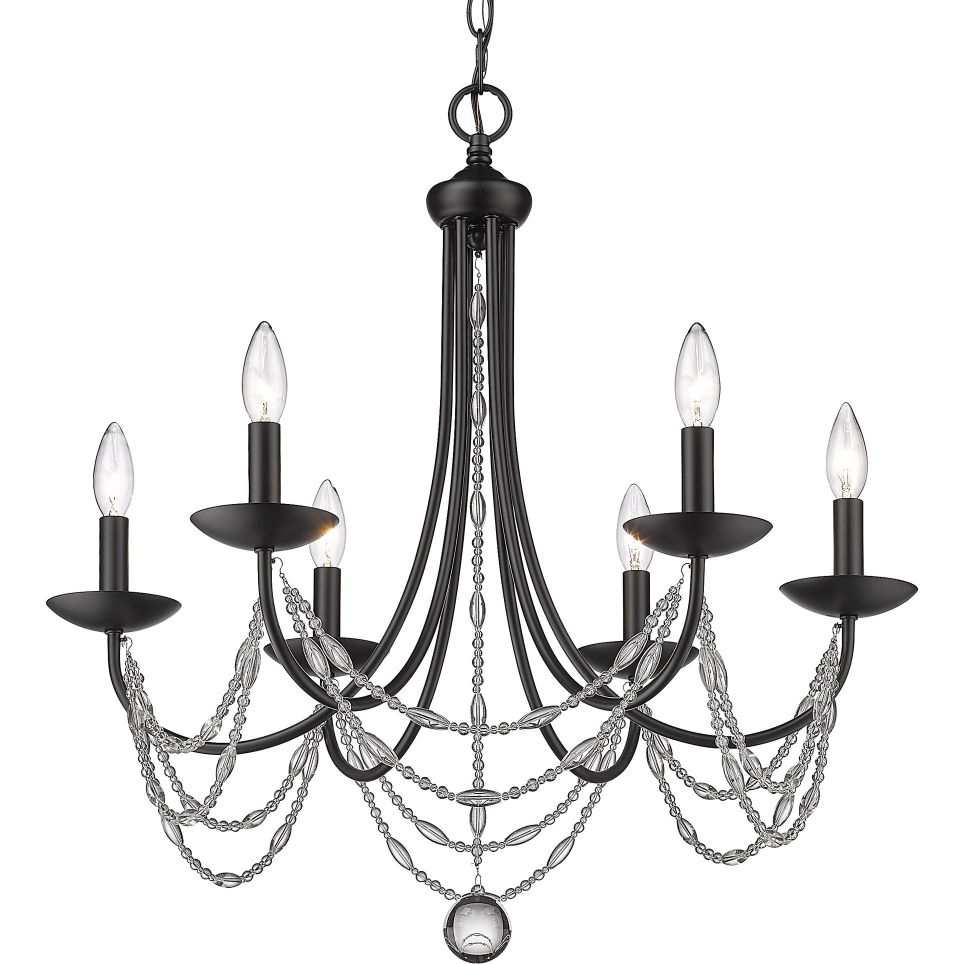 Mirabella 6 Light 25 inch Matte Black Chandelier Ceiling Light in No Shade