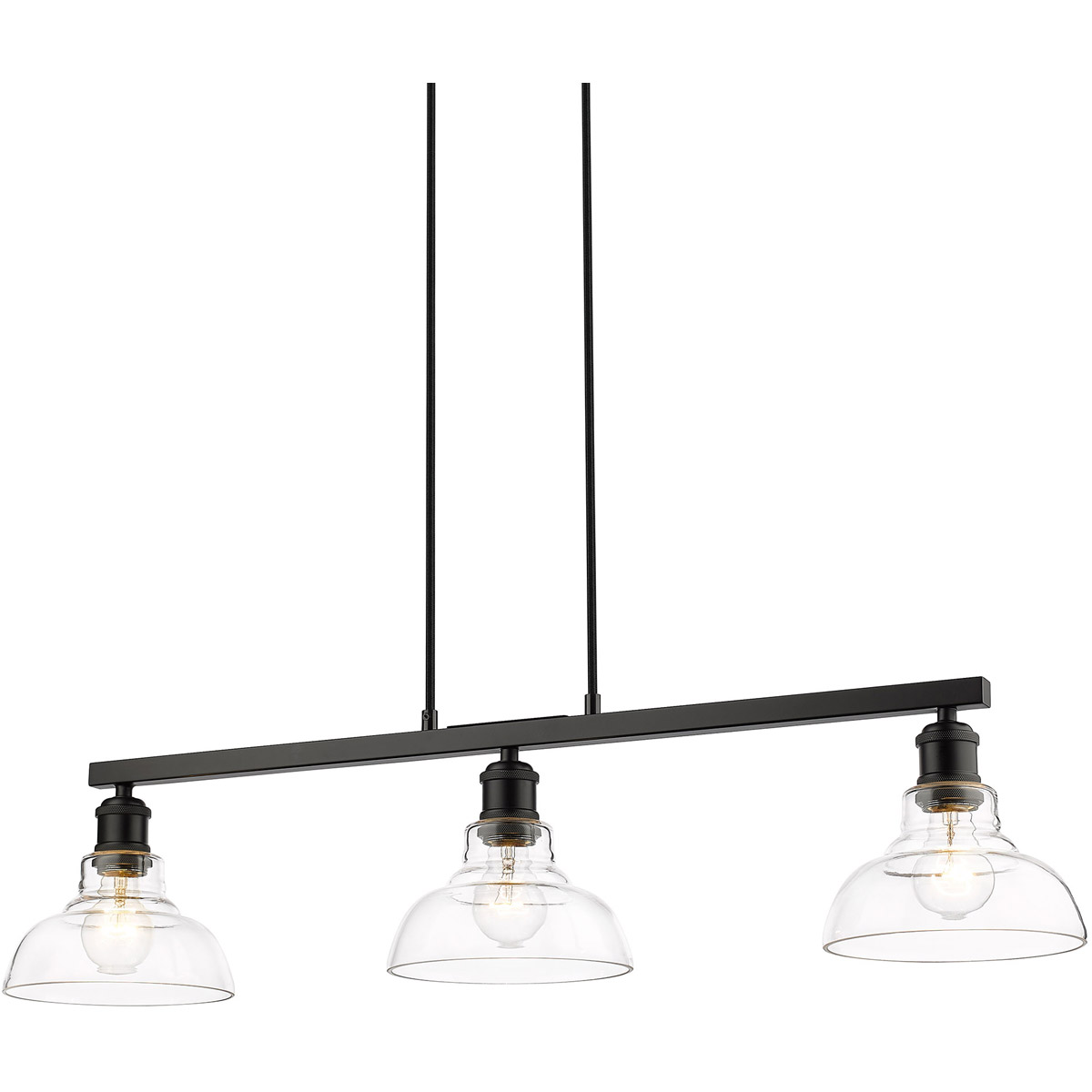 Golden Lighting 0305 LP BLK CLR Carver 3 Light 36 inch Matte Black Linear Pendant Ceiling Light