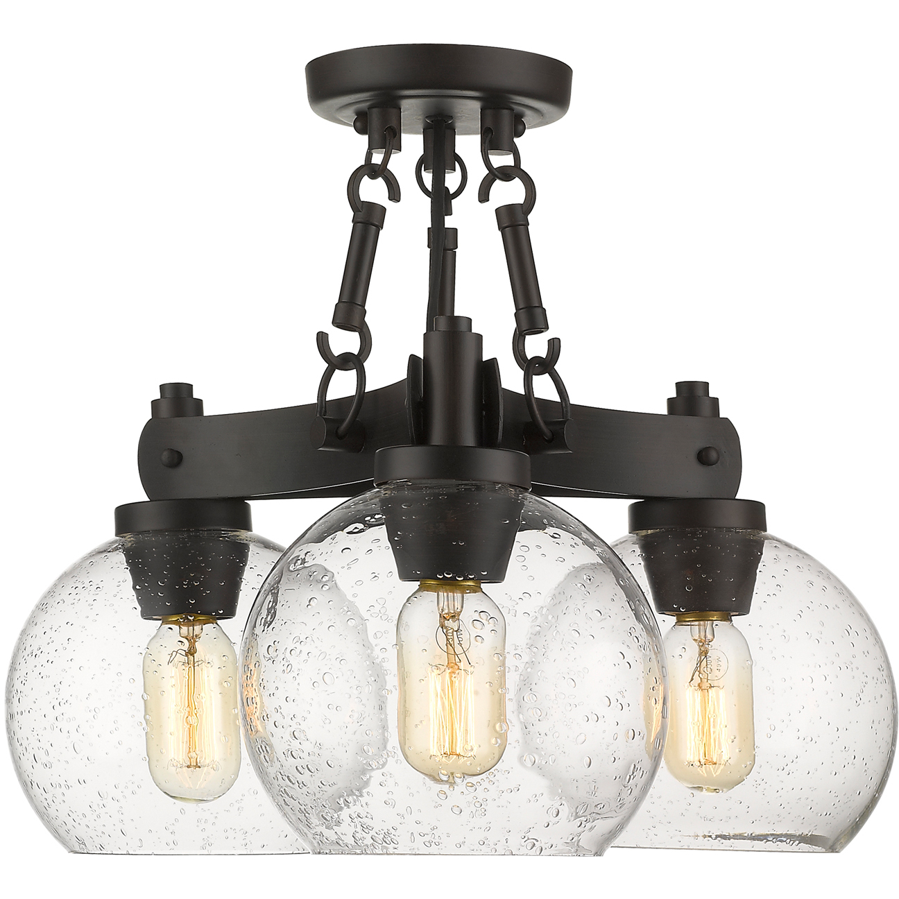 Galveston 3 Light 18 inch Rubbed Bronze Semi-Flush Mount Ceiling Light, Convertible