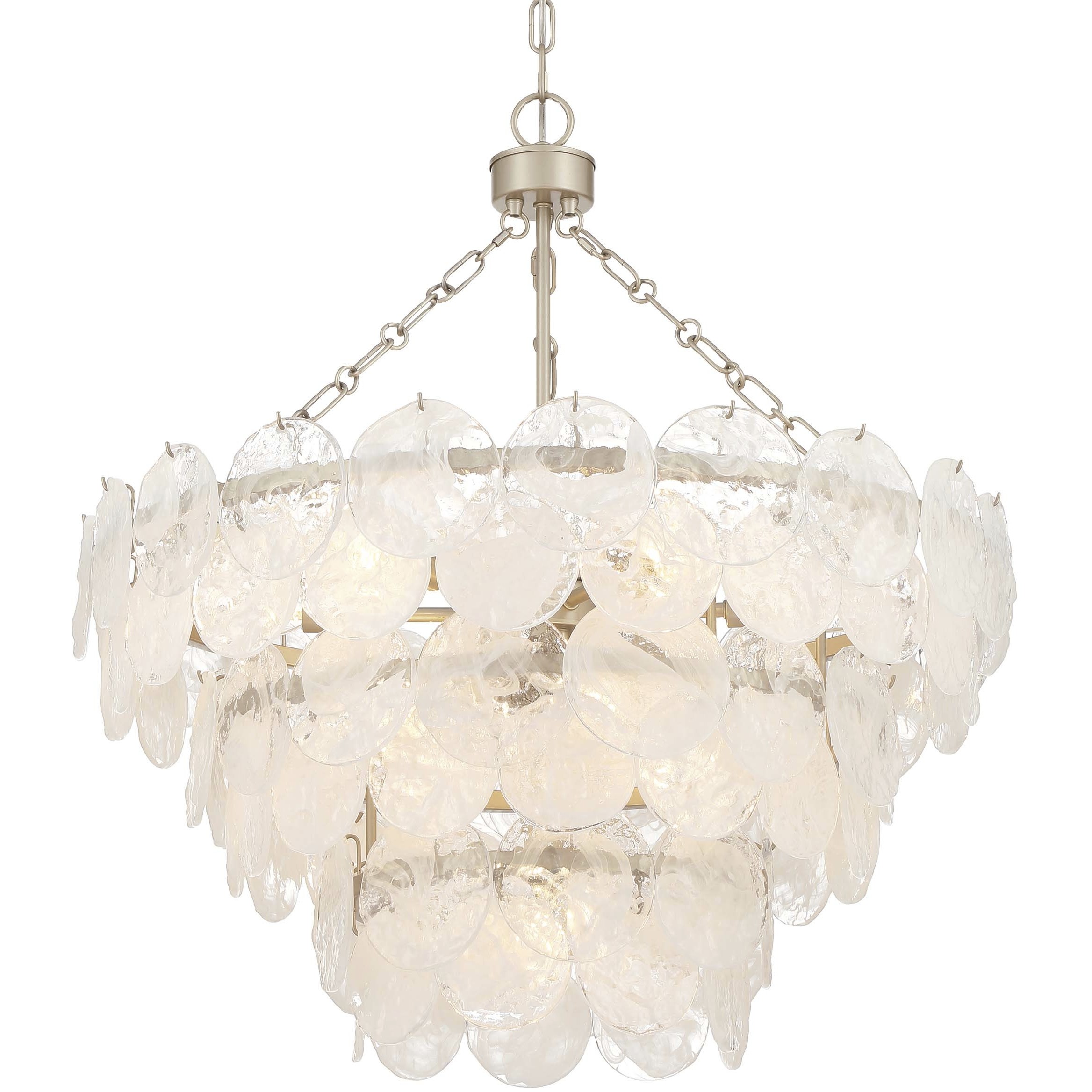 Yep Cascada 11 Light 27.25 inch Aegean Silver Pendant Ceiling Light in Cirrus Cloud Glass, 3 Tier