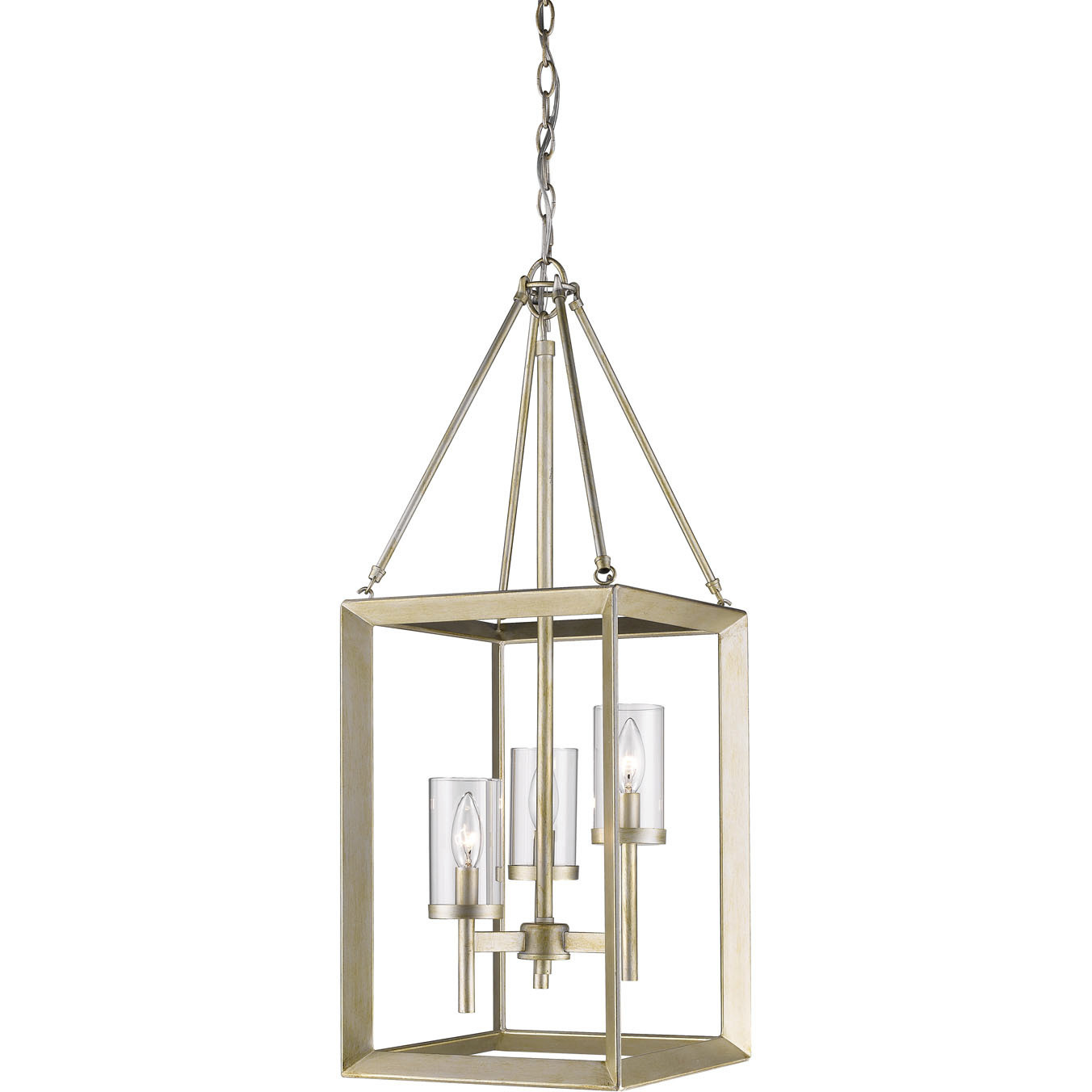 Smyth 3 Light 12 inch White Gold Pendant Ceiling Light in Clear Glass, Caged