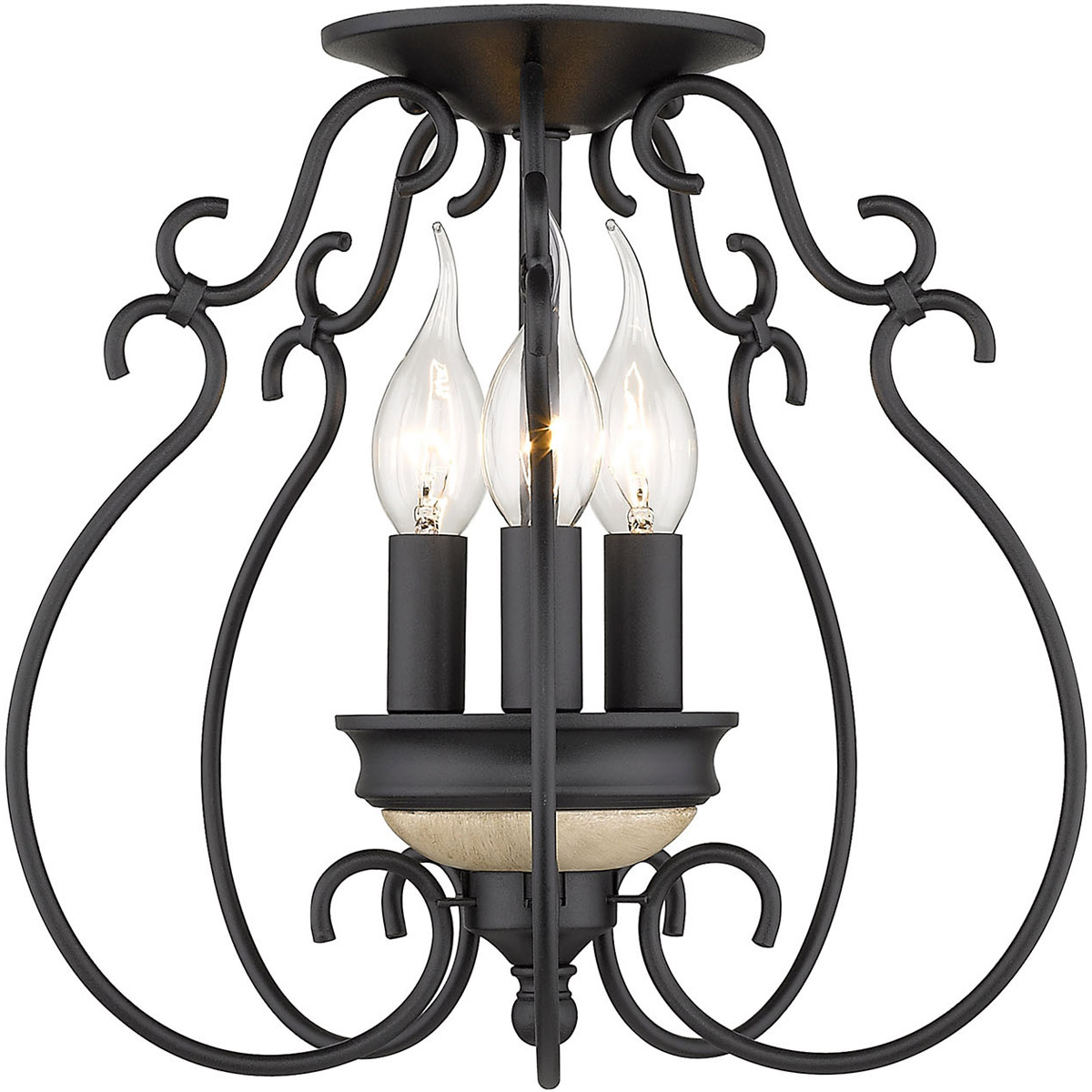 Suzette 3 Light 11.63 inch Natural Black Semi-flush Ceiling Light, Damp