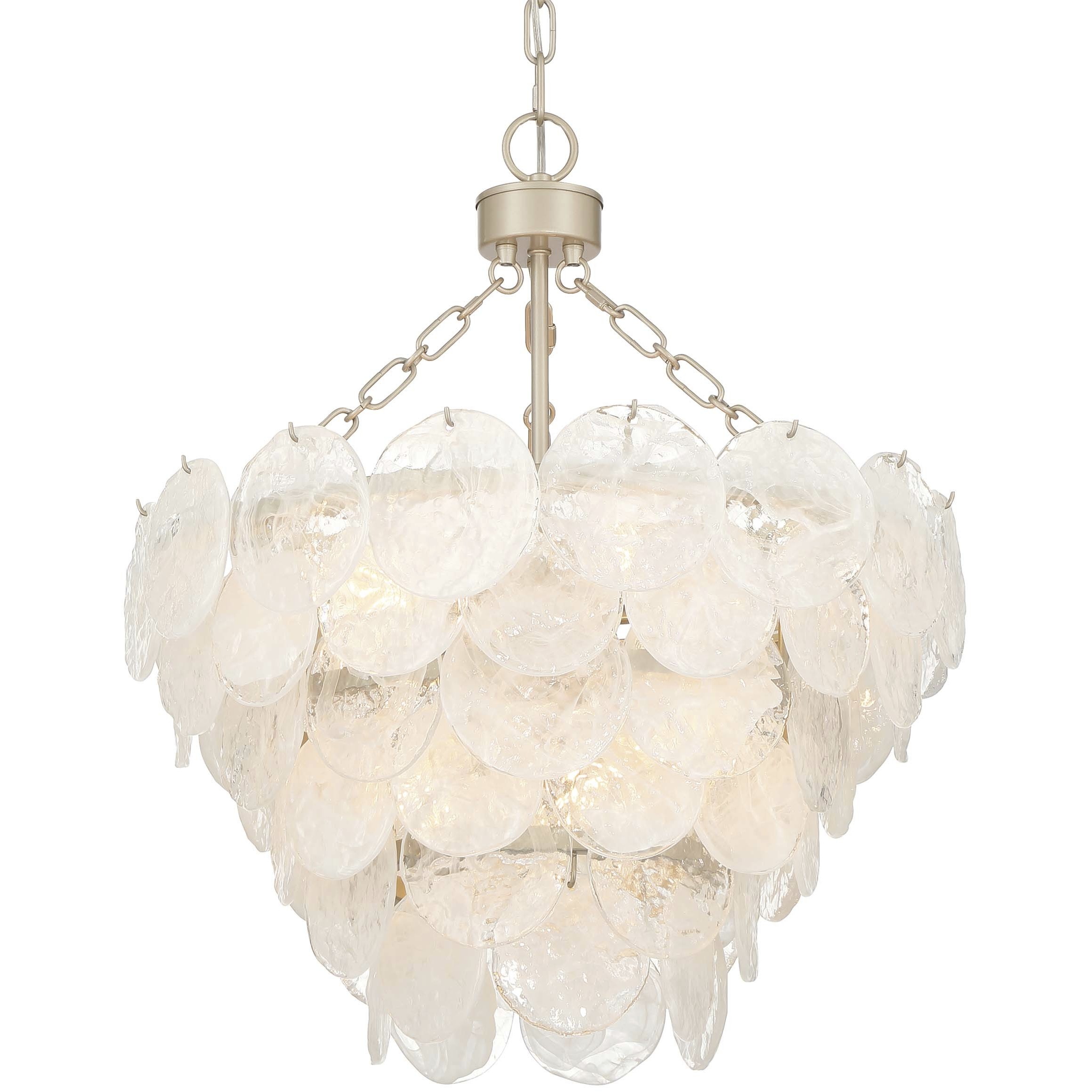 Yep Cascada 8 Light 20.13 inch Aegean Silver Pendant Ceiling Light in Cirrus Cloud Glass, 3 Tier
