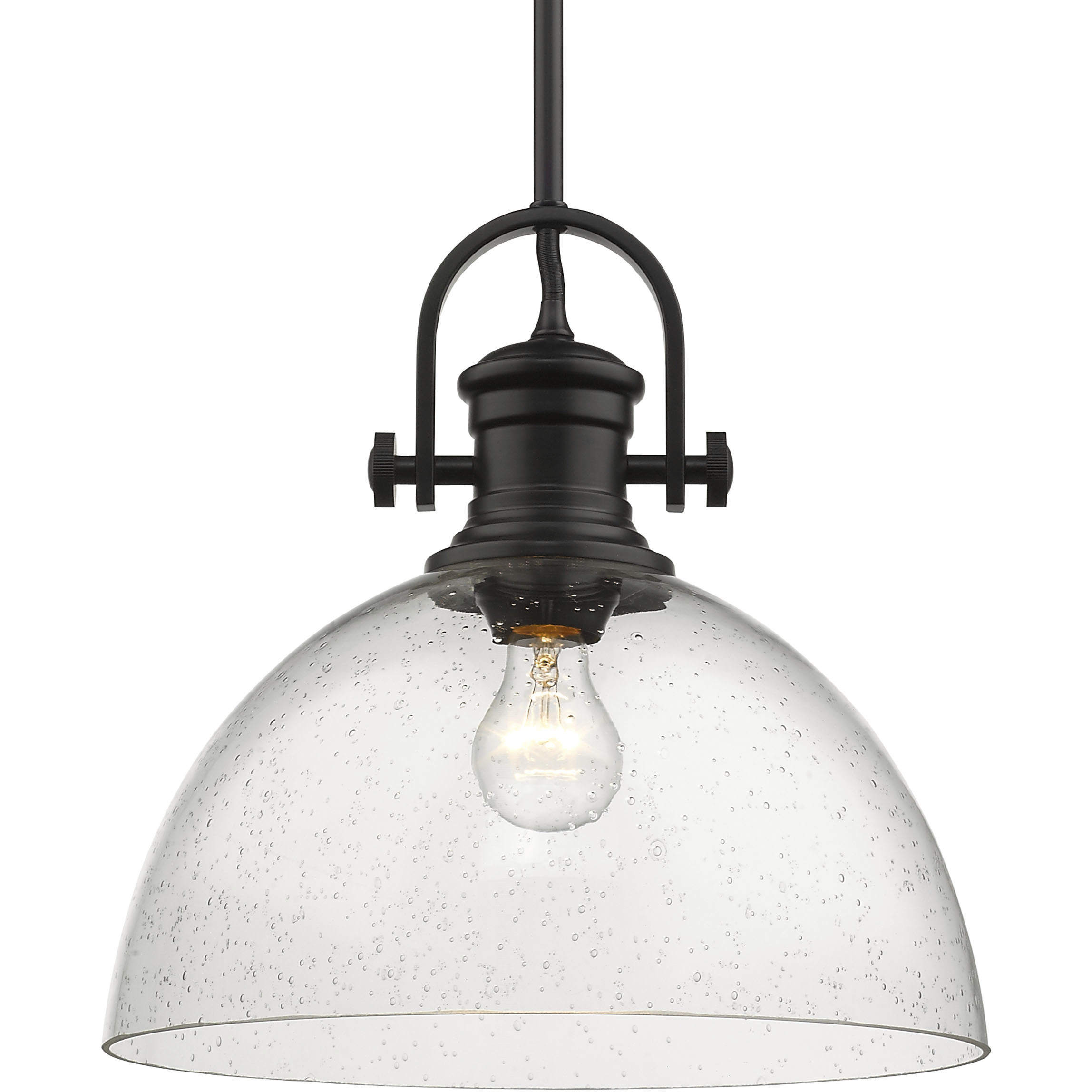 Yep Hines 1 Light 13.5 inch Matte Black Pendant Ceiling Light in Seeded Glass, Large