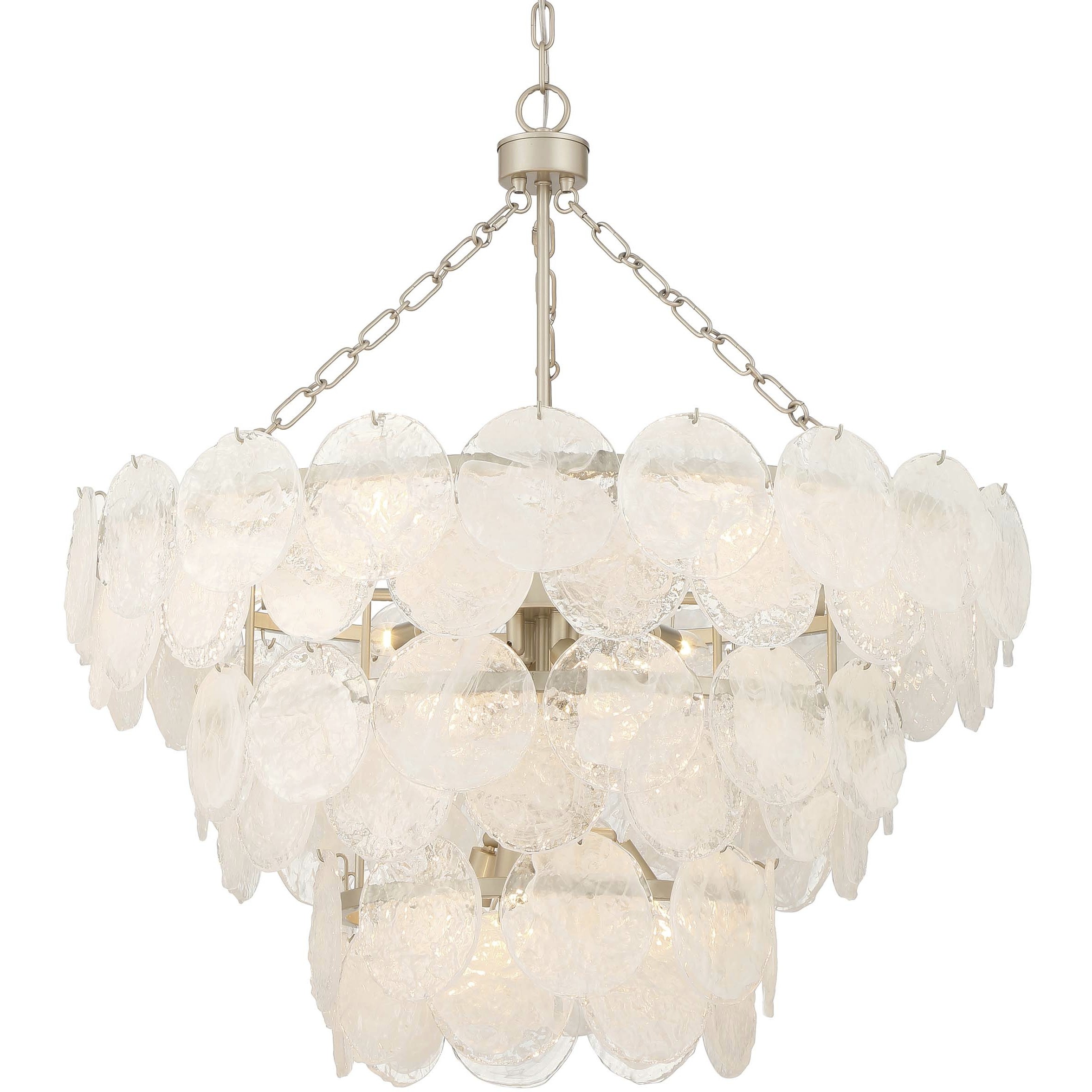 Yep Cascada 13 Light 31.75 inch Aegean Silver Pendant Ceiling Light in Cirrus Cloud Glass, 3 Tier