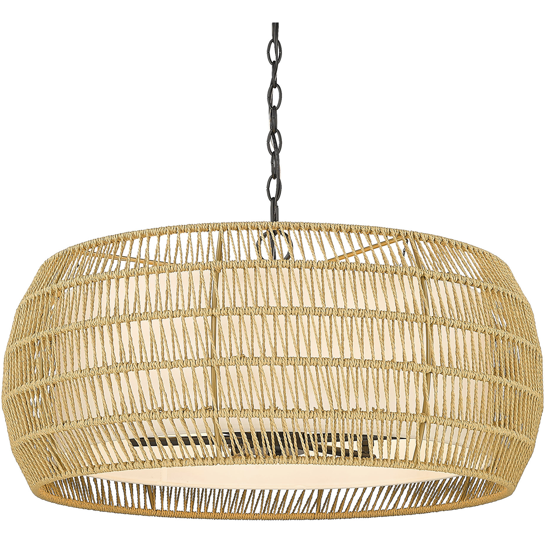Everly 6 Light 27.13 inch Matte Black Chandelier Ceiling Light in Natural Rattan